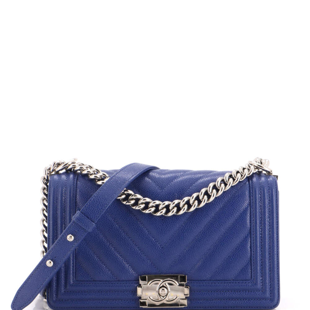 Chanel Old Medium Boy Flap Bag Chevron Caviar
